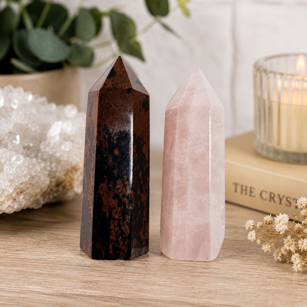 Mahogany Obsidian & Rose Quartz Crystal Towers Set Healing Polished Points
